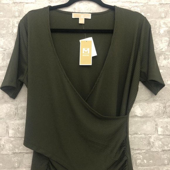 Michael Kors Ivy green semi wrap v-neck top - Picture 1 of 3